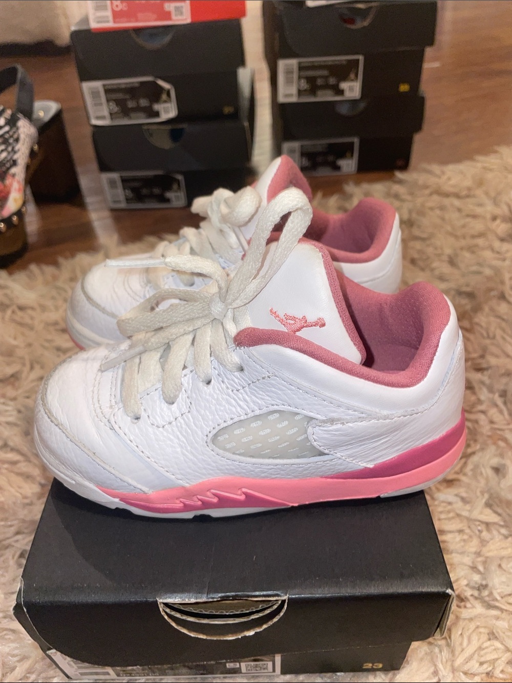 Jordan Kids White and Pink Low-Top Sneakers